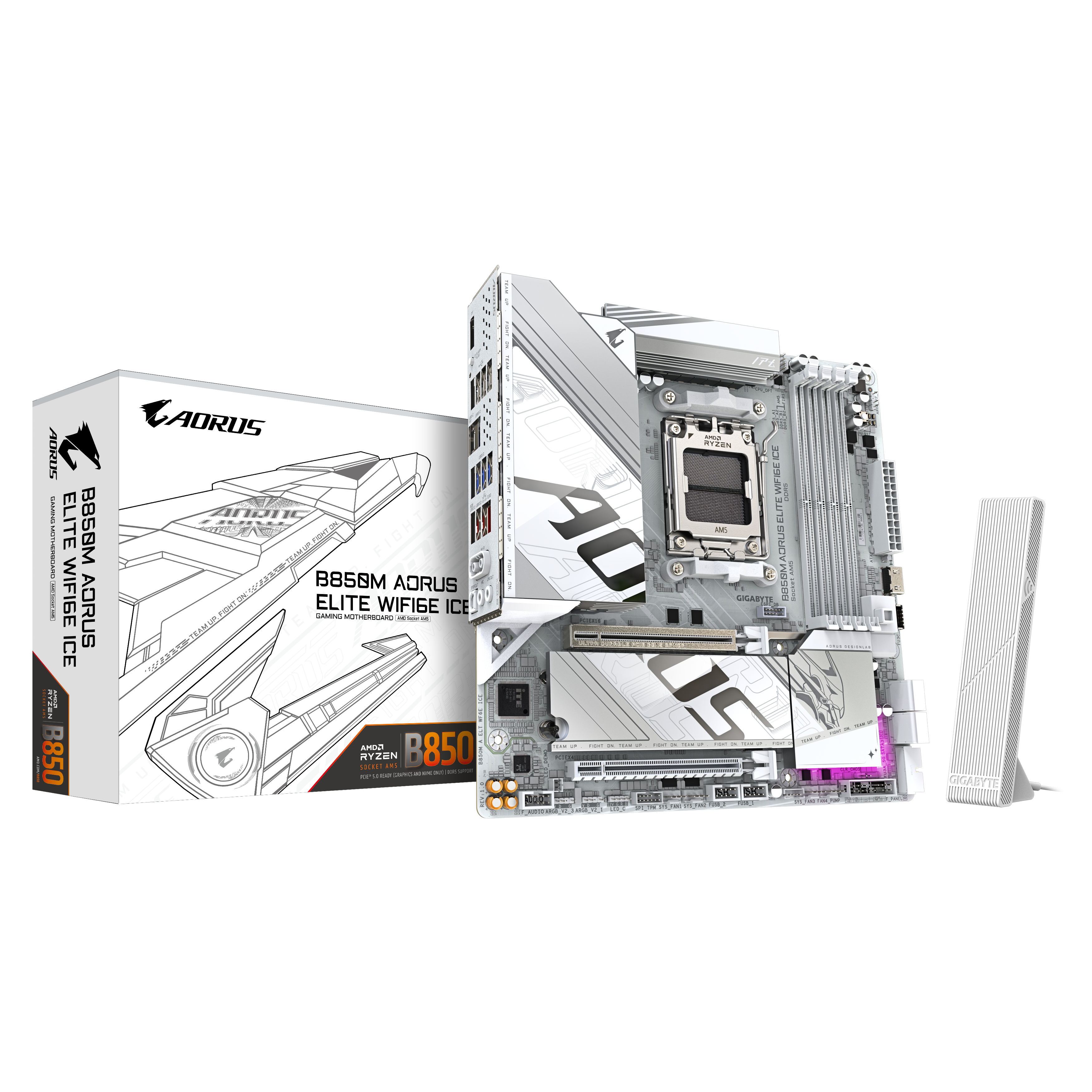 Bekijk afbeelding 1 van Gigabyte AM5 B850M AORUS ELITE WIFI6E ICE - DDR5/2xM.2